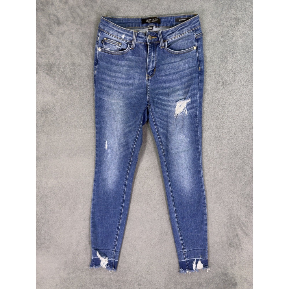 Judy Blue Jeans Womens 5/27 Blue Skinny Medium Wash High Rise Distressed